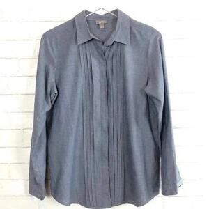 J. Jill Tuxedo Pleat Chambray Button Down tunic shirt blouse size Medium